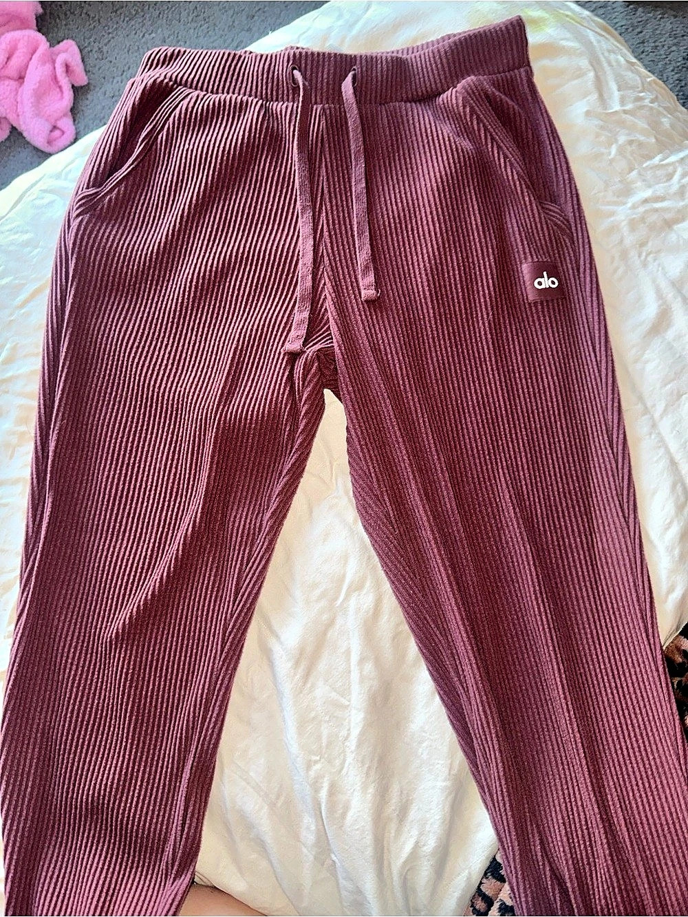 Alo Ribbed Jogger Pants in Purple Size Large Like New